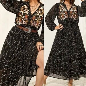 Rusty Dusty Maxi Dress Floral Embroidered Black Boho Cowgirl SZ XL EUC